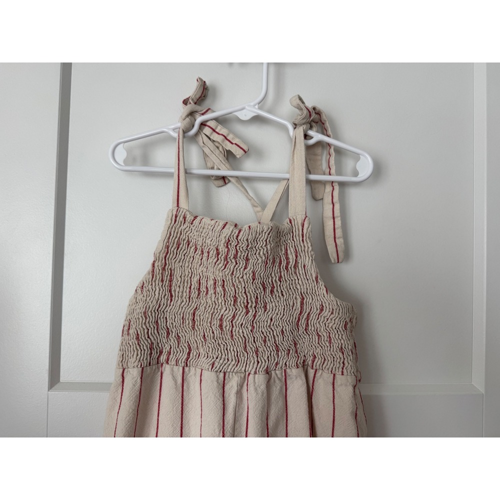 Fin & Vince Kids Red Striped Organic Cotton Smocked Wide Leg Jumpsuit Size 8/9 - Picture 2 of 7